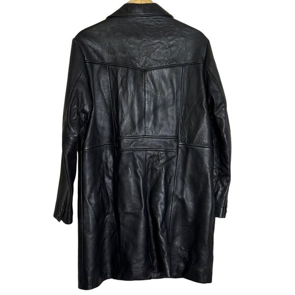 Excelled Collection Vintage Y2K Leather Trench Coat Welt Pockets Black Size L - Picture 2 of 9